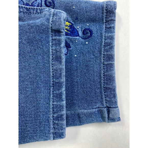 Quacker Factory Floral Embroidered Rhinestone Hem Pull On Jeans Size L Mcbling - Picture 7 of 8